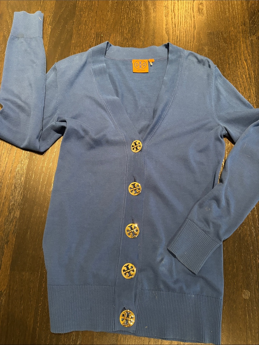Tory Burch royal  Blue V-Neck Cardigan with Gold Logo ButtonsXS